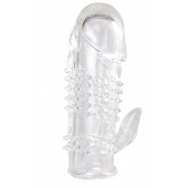 Прозрачная гелевая насадка с шипами и клиторальным отростком - 13 см. - Toyfa Basic - в Обнинске купить с доставкой
