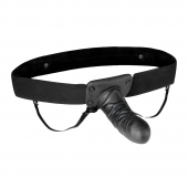 Чёрный полый страпон с вибрацией Unisex Vibrating Hollow Strap-On - 14 см. - Lux Fetish - купить с доставкой в Обнинске