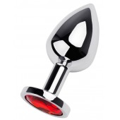 Серебристая коническая анальная пробка с красным кристаллом - 8 см. - ToyFa - купить с доставкой в Обнинске