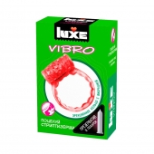 Розовое эрекционное виброкольцо Luxe VIBRO  Поцелуй стриптизёрши  + презерватив - Luxe - в Обнинске купить с доставкой
