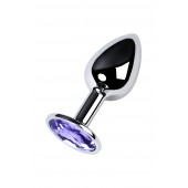 Серебристая конусовидная анальная пробка с фиолетовым кристаллом - 7 см. - ToyFa - купить с доставкой в Обнинске