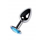 Серебристая конусовидная анальная пробка с голубым кристаллом - 7 см. - ToyFa - купить с доставкой в Обнинске