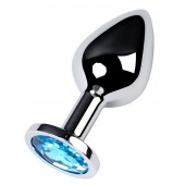 Серебристая конусовидная анальная пробка с голубым кристаллом - 8 см. - ToyFa - купить с доставкой в Обнинске