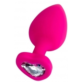 Розовая анальная втулка Diamond Heart с прозрачным кристаллом - 9,5 см. - ToyFa - купить с доставкой в Обнинске