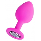 Розовая анальная втулка Brilliant с прозрачным кристаллом - 8 см. - ToyFa - купить с доставкой в Обнинске