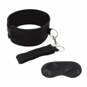 Черный ошейник с длинным поводком Collar and Leash Set - Lux Fetish - купить с доставкой в Обнинске