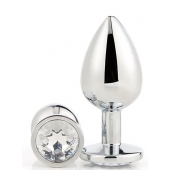 Серебристая анальная втулка с прозрачным кристаллом - 7,1 см. - Dream Toys - купить с доставкой в Обнинске
