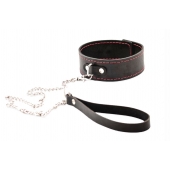 Черный широкий ошейник с красной строчкой и поводком - Crazy Handmade - купить с доставкой в Обнинске