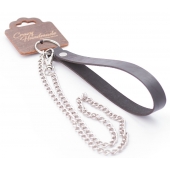 Серебристый металлический поводок с кожаной черной ручкой - 80 см. - Crazy Handmade - купить с доставкой в Обнинске