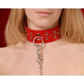 Красный кожаный ошейник с карабином и поводком - Sitabella - купить с доставкой в Обнинске Красный кожаный ошейник с карабином и поводком - Sitabella - купить с доставкой в Обнинске