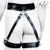 Черный кожаный пояс с гартерами - S-M - Notabu - купить с доставкой в Обнинске