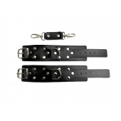 Черные кожаные наручники Sex Game - БДСМ Арсенал - купить с доставкой в Обнинске