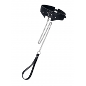 Черный кожаный ошейник-воротник с поводком - Pecado - купить с доставкой в Обнинске