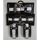 Набор фиксаторов из черной и белой натуральной кожи - Crazy Handmade - купить с доставкой в Обнинске Набор фиксаторов из черной и белой натуральной кожи - Crazy Handmade - купить с доставкой в Обнинске