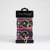 Черные кожаные наручники с розовой строчкой - Crazy Handmade - купить с доставкой в Обнинске Черные кожаные наручники с розовой строчкой - Crazy Handmade - купить с доставкой в Обнинске