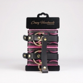 Черные кожаные оковы с розовой строчкой - Crazy Handmade - купить с доставкой в Обнинске Черные кожаные оковы с розовой строчкой - Crazy Handmade - купить с доставкой в Обнинске