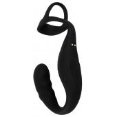 Черное эрекционное кольцо со стимуляцией промежности и анальной пробкой Cock Ring with RC Prostate Plug - Orion - в Обнинске купить с доставкой