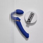 Синий безремневой страпон Multi Orgasm Bendable Strap-On size XL с клиторальной стимуляцией - Strap-on-me - купить с доставкой в Обнинске