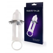 Эластичная насадка на пенис с подхватом мошонки и стимулирующими «ресничками» - Sextaz - в Обнинске купить с доставкой