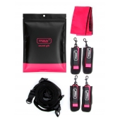 Черно-розовый эротический набор: фиксатор, оковы, наручники, повязка - Erokay - купить с доставкой в Обнинске