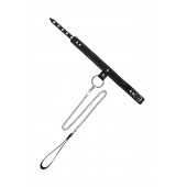 Черный узкий однослойный ошейник с серебристым поводком-цепочкой - Pecado - купить с доставкой в Обнинске