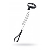 Черный узкий однослойный ошейник с серебристым поводком-цепочкой - Pecado - купить с доставкой в Обнинске