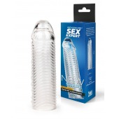 Прозрачная закрытая насадка на пенис с ребрышками - 16 см. - Sex Expert - в Обнинске купить с доставкой