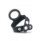 Черное эрекционное кольцо с подхватом мошонки на кнопках VS6 - Blush Novelties - в Обнинске купить с доставкой