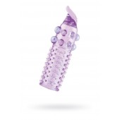 Гелевая фиолетовая насадка с шариками, шипами и усиком - 11 см. - Toyfa Basic - в Обнинске купить с доставкой