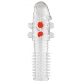 Гелевая прозрачная насадка с шариками и шипами - 14 см. - Toyfa Basic - в Обнинске купить с доставкой