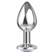 Малая серебристая анальная пробка Diamond Purple Sparkle Small с фиолетовым кристаллом - 7 см. - Lola Games - купить с доставкой в Обнинске