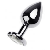 Серебристая анальная пробка с прозрачным кристаллом-сердцем - 8 см. - ToyFa - купить с доставкой в Обнинске