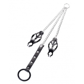 Черно-серебристые зажимы для сосков с кольцом для пениса TOYFA Metal - ToyFa - купить с доставкой в Обнинске