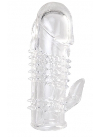 Прозрачная гелевая насадка с шипами и клиторальным отростком - 13 см. - Toyfa Basic - в Обнинске купить с доставкой