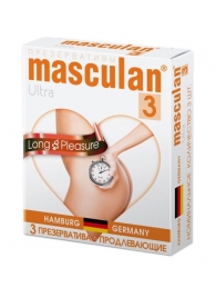 Розовые презервативы Masculan Ultra Long Pleasure с колечками, пупырышками и продлевающим эффектом - 3 шт. - Masculan - купить с доставкой в Обнинске