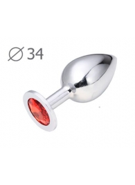 Коническая серебристая анальная втулка с красным кристаллом - 8,2 см. - Anal Jewelry Plug - купить с доставкой в Обнинске