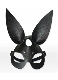 Чёрная кожаная маска с длинными ушками и эффектом тату - Sitabella - купить с доставкой в Обнинске