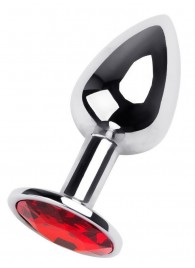 Маленькая коническая серебристая анальная пробка с красным кристаллом - 7 см. - ToyFa - купить с доставкой в Обнинске