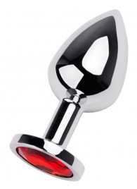 Серебристая коническая анальная пробка с красным кристаллом - 8 см. - ToyFa - купить с доставкой в Обнинске