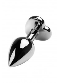 Серебристая коническая анальная пробка с красным кристаллом-сердечком - 7 см. - ToyFa - купить с доставкой в Обнинске