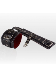 Чёрные кожаные наручники с контрастной строчкой и красной изнанкой - Sitabella - купить с доставкой в Обнинске