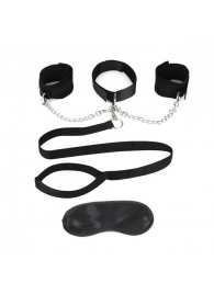 Чёрный ошейник с наручниками и поводком Collar Cuffs   Leash Set - Lux Fetish - купить с доставкой в Обнинске