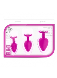 Набор розовых анальных пробок с прозрачным кристаллом-сердечком Bling Plugs Training Kit - Blush Novelties - купить с доставкой в Обнинске