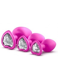 Набор розовых анальных пробок с прозрачным кристаллом-сердечком Bling Plugs Training Kit - Blush Novelties - купить с доставкой в Обнинске