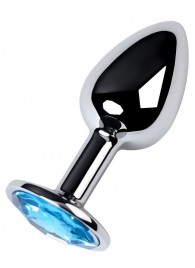Серебристая конусовидная анальная пробка с голубым кристаллом - 7 см. - ToyFa - купить с доставкой в Обнинске