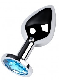 Серебристая конусовидная анальная пробка с голубым кристаллом - 8 см. - ToyFa - купить с доставкой в Обнинске