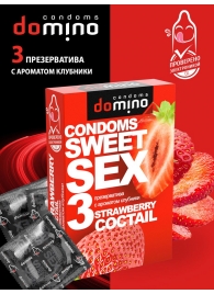 Презервативы для орального секса DOMINO Sweet Sex с ароматом клубничного коктейля  - 3 шт. - Domino - купить с доставкой в Обнинске