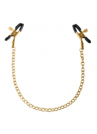 Чёрные с золотом зажимы на соски Gold Chain Nipple Clamps - Pipedream - купить с доставкой в Обнинске