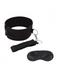 Черный ошейник с длинным поводком Collar and Leash Set - Lux Fetish - купить с доставкой в Обнинске