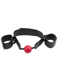 Кляп-наручники с красным шариком Breathable Ball Gag Restraint - Pipedream - купить с доставкой в Обнинске